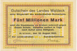 5 Mio. Mark Paul Pusch, Bad Wildungen Landesdirektor & Domänenkammer Land Waldeck Inflationsausgabe avers.jpg