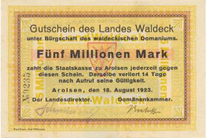 5 Mio. Mark Paul Pusch, Bad Wildungen Landesdirektor & Domnenkammer Land Waldeck Inflationsausgabe avers.jpg