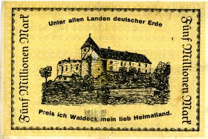 5 Mio. Mark Paul Pusch, Bad Wildungen Landesdirektor & Domnenkammer Land Waldeck Inflationsausgabe revers.jpg