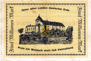 5 Mio. Mark Paul Pusch, Bad Wildungen Landesdirektor & Domnenkammer Land Waldeck Inflationsausgabe revers.jpg