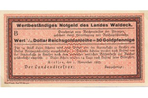 30 Gold-Pfg. Paul Pusch, Bad Wildungen Landesdirektor & Domänenkammer Land Waldeck wertbeständiges Notgeld avers.jpg